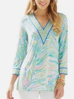 EUC Lilly Pulitzer Port Tunic Top Skye Blue Salute Small
